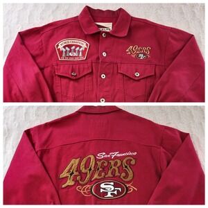Vintage 90s Pro Elite San Francisco 49ers NFL Denim Jacket Size M Red 5x Champs